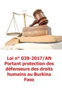 Couverture d’ouvrage : Loi n° 039-2017/AN portant protection des défenseurs des droits humains au Burkina Faso